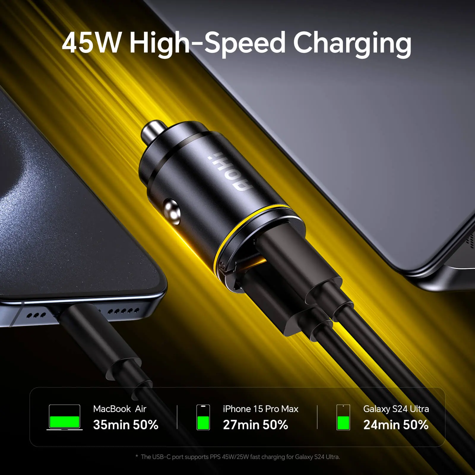 AOHI SUPERAUTO PD 45W Fast Car Charger (USB-C & USB-A) - Image 3