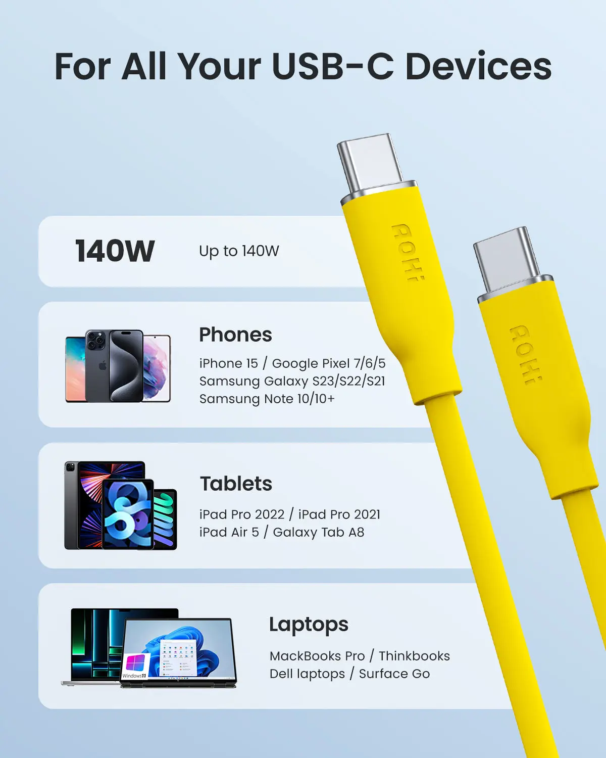 AOHI 240W PD 3.2 USB C to USB C Fast-charging Silky Cable 3.3ft - Image 7