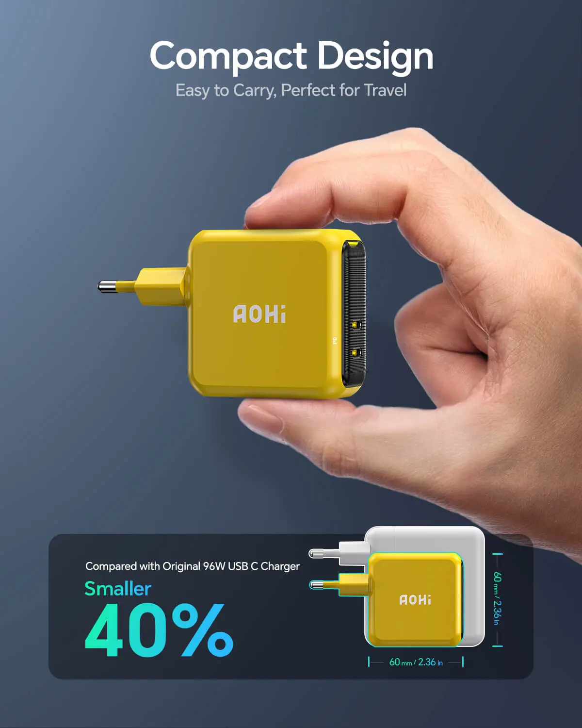 AOHI Magcube 100W GAN+ 2-Port Mini Fast Charger (EU) - Image 4