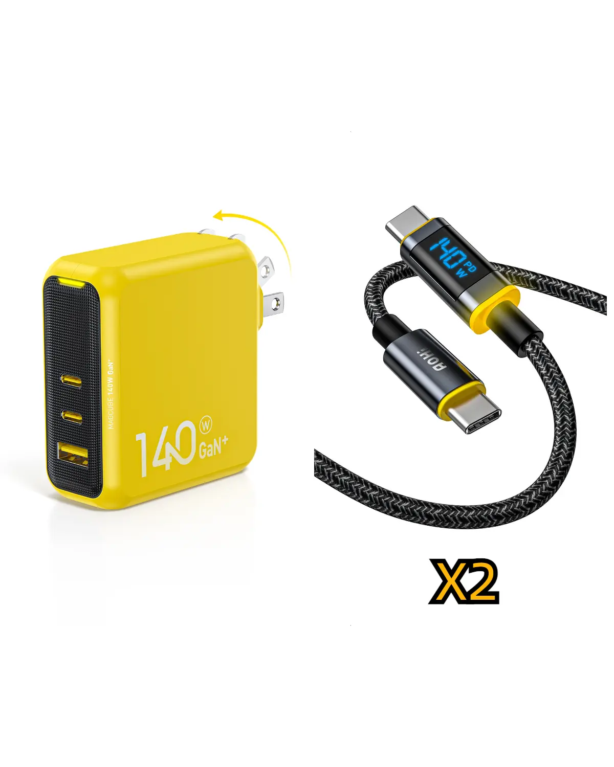AOHI Magcube Pro 140W GaN+ Fast Charger with 240W USB C to USB C LED Cable 4FT - Image 10