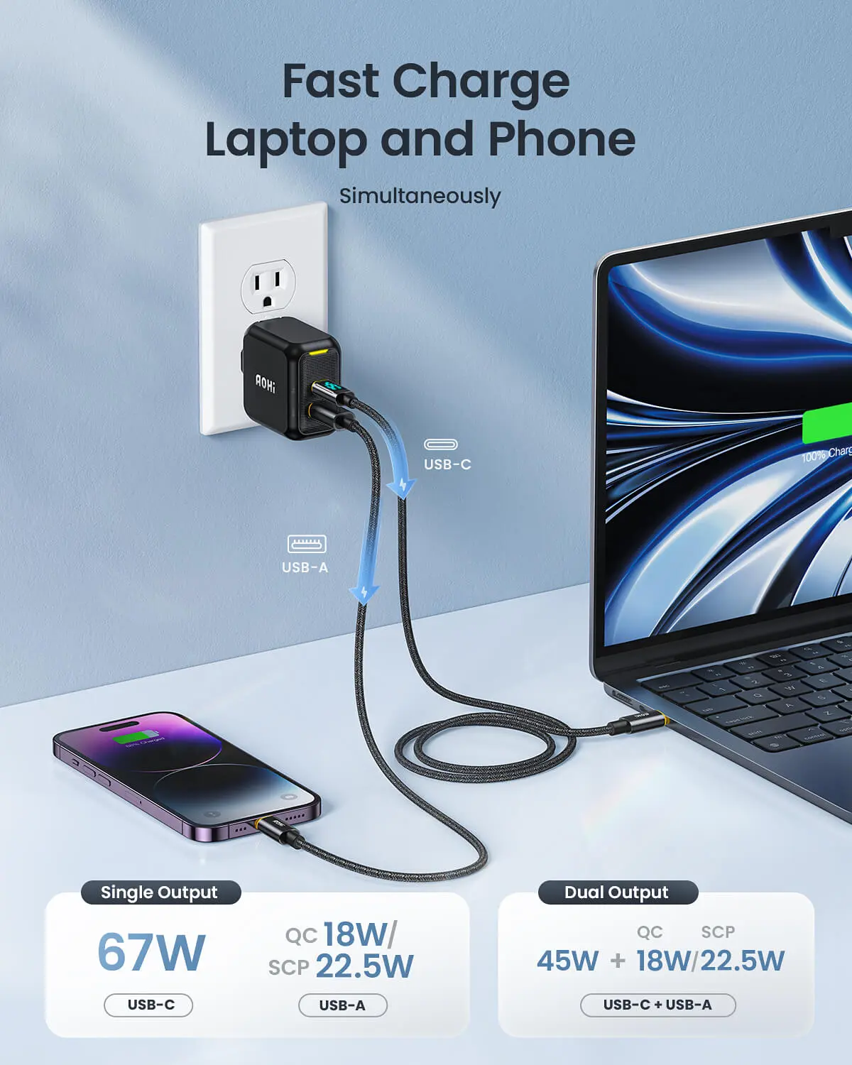 AOHI Magcube 67W Dual-Port Foldable GaN Charger (Yellow/Black) - Image 3