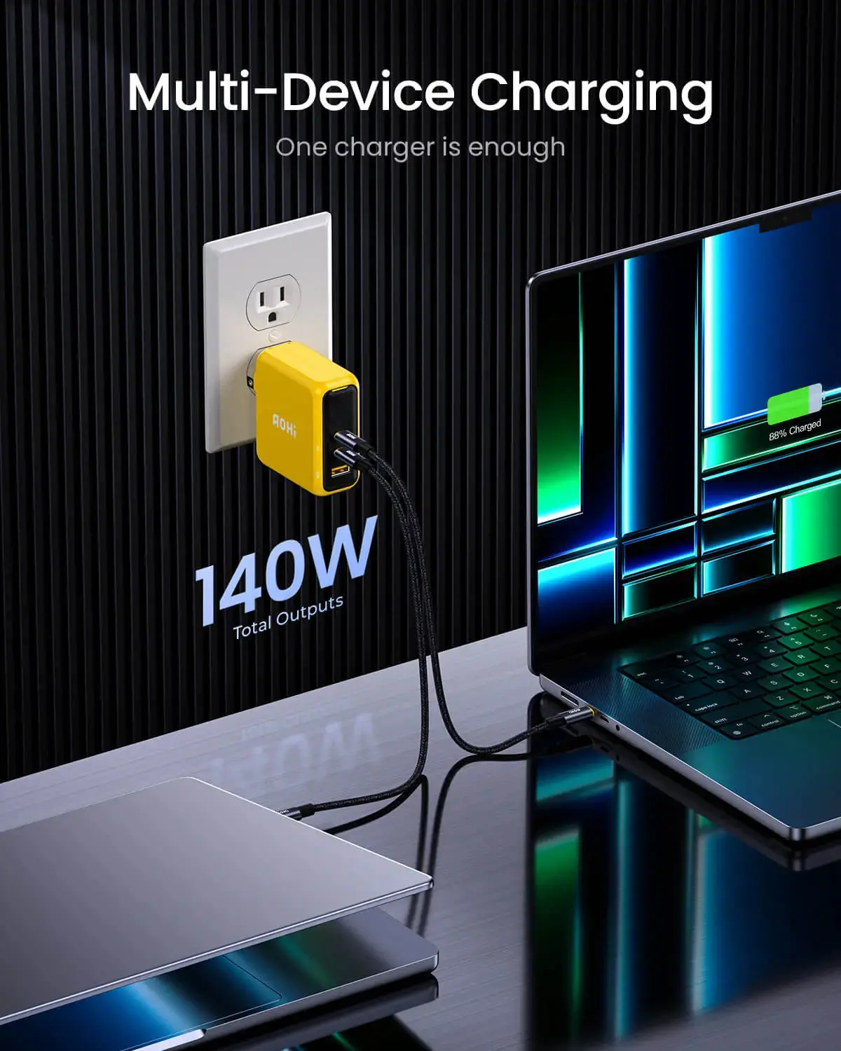 AOHI Magcube Pro 140W GaN+ 2 USBC and 1 USBA Fast Charger - Image 6