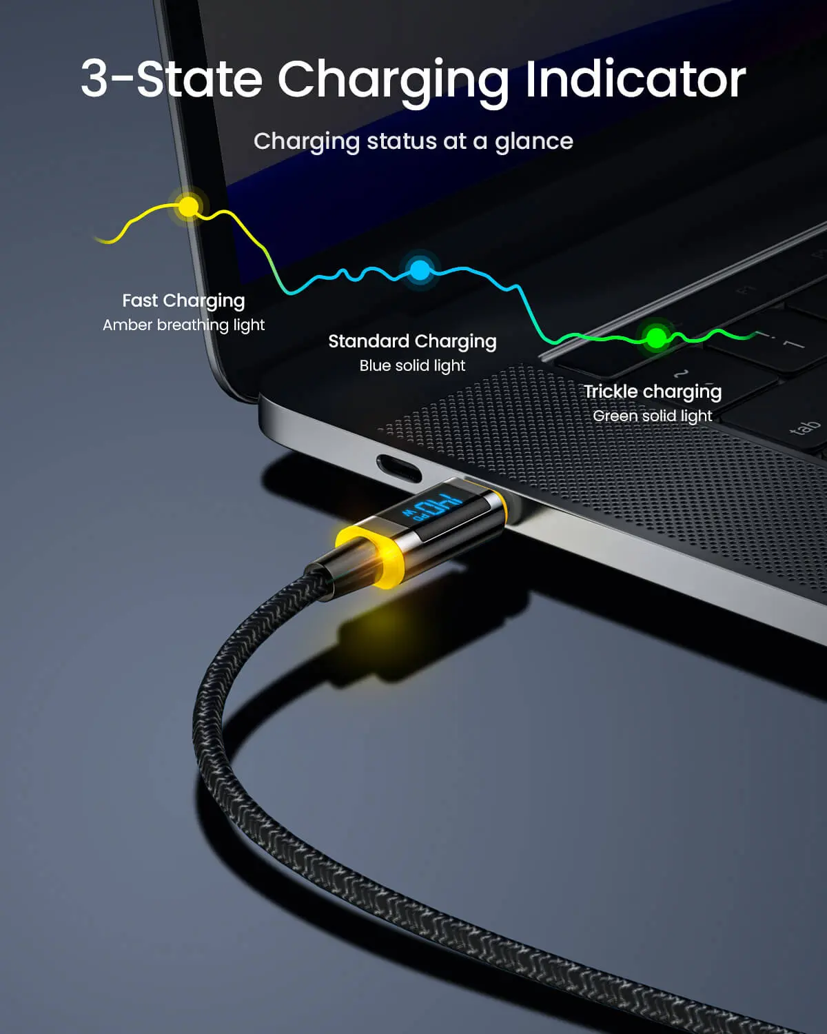 AOHI Magline PD3.2 240W Nylon USB C to USB C LED Digital Display Cable 4ft - Image 3