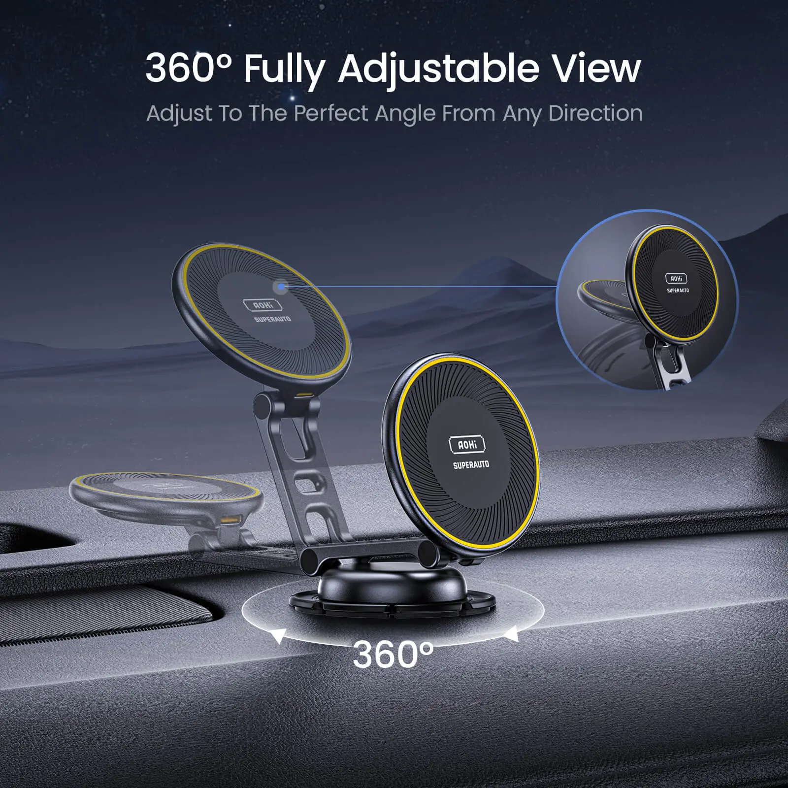 AOHI SUPERAUTO Foldable 360° Magnetic Wireless Car Charger with 3.3FT C-C Cable (ONLY SOLD IN US) - Image 3
