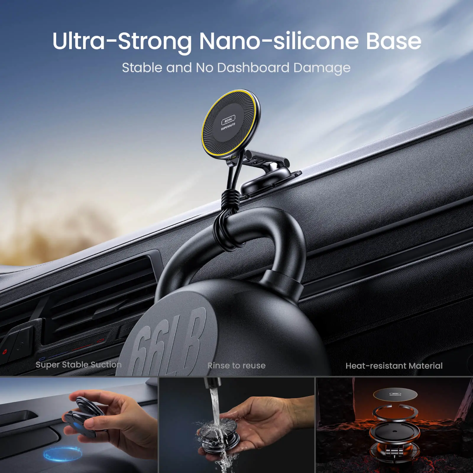 AOHI SUPERAUTO Foldable 360° Magnetic Wireless Car Charger with 3.3FT C-C Cable (ONLY SOLD IN US) - Image 4