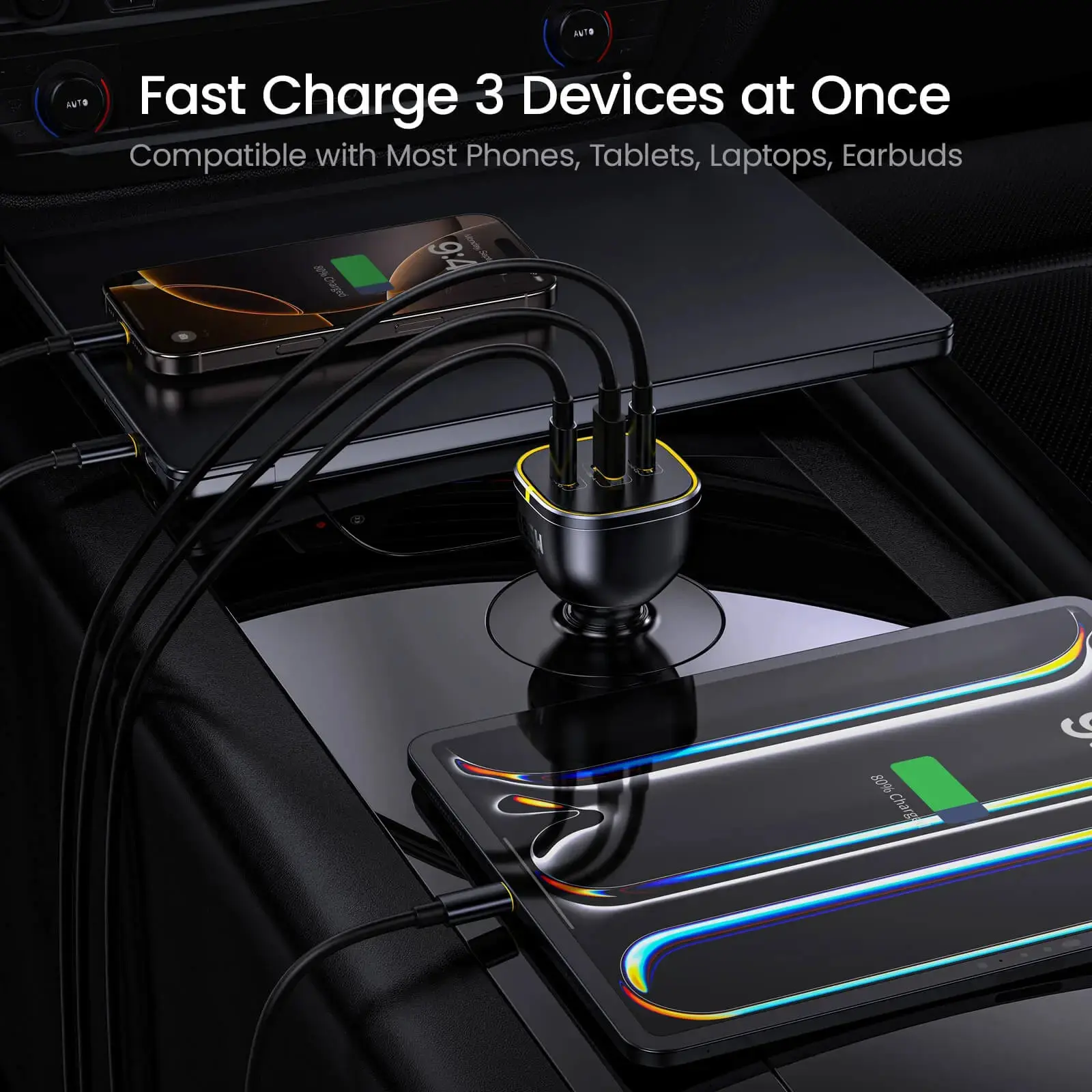 AOHI SUPERAUTO PD 165W Fast Car Charger (2USB-C & 1USB-A) - Image 5