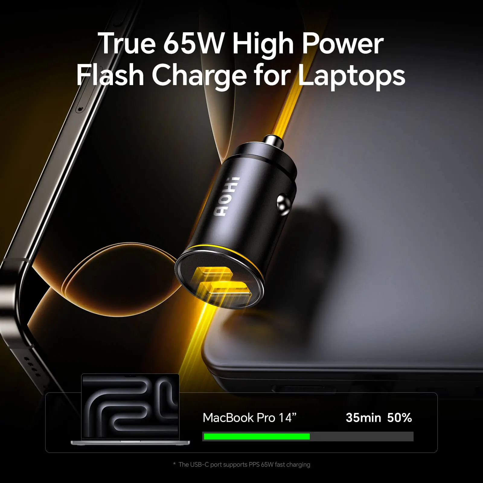 AOHI SUPERAUTO PD 65W Fast Car Charger (USB-C & USB-A) - Image 3