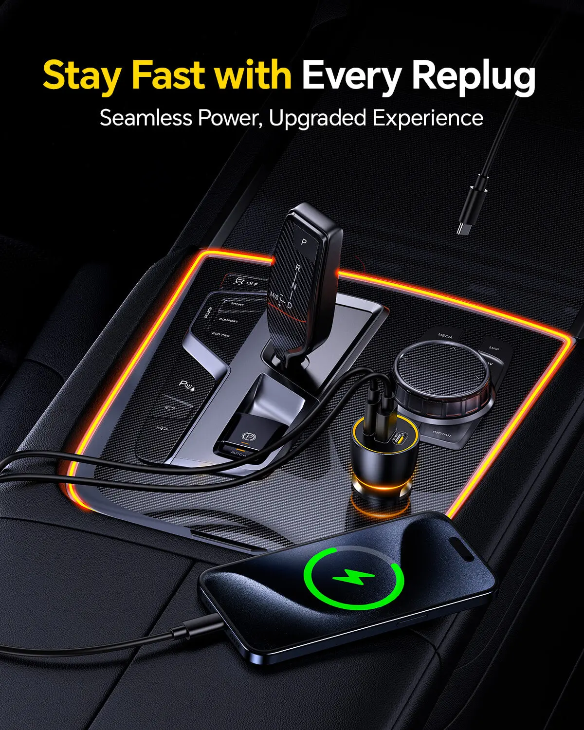 AOHI SUPERAUTO PD GAN 170W Fast Car Charger (2USB-C & 1USB-A) - Image 4