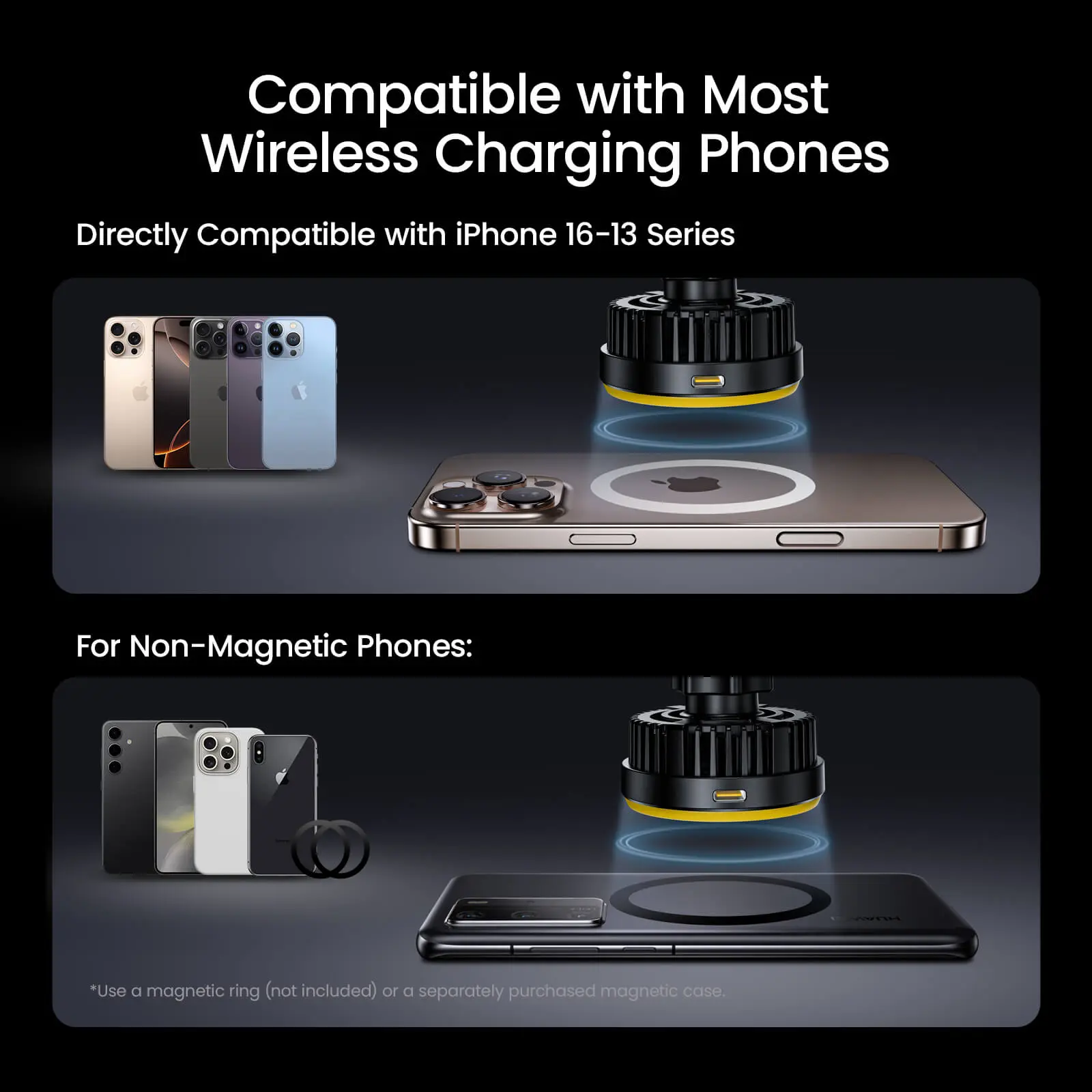 AOHI SUPERAUTO Self-Cooling Magnetic Wireless Car Charger with 3.3FT C-C Cable (ONLY SOLD IN US) - Image 8