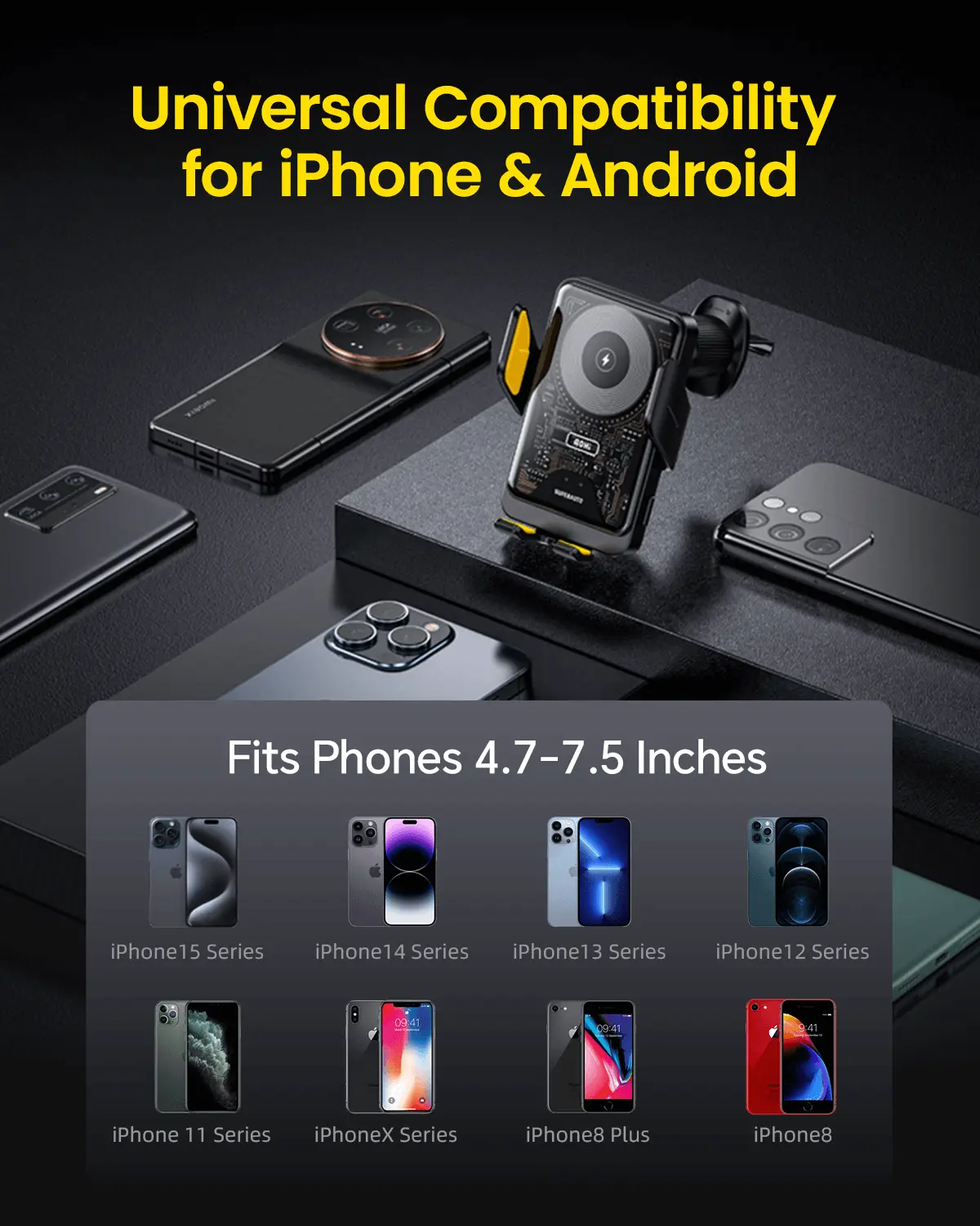 AOHI SUPERAUTO Smart Sensor Wireless Car Charger with 3.3FT C-C Cable - Image 7