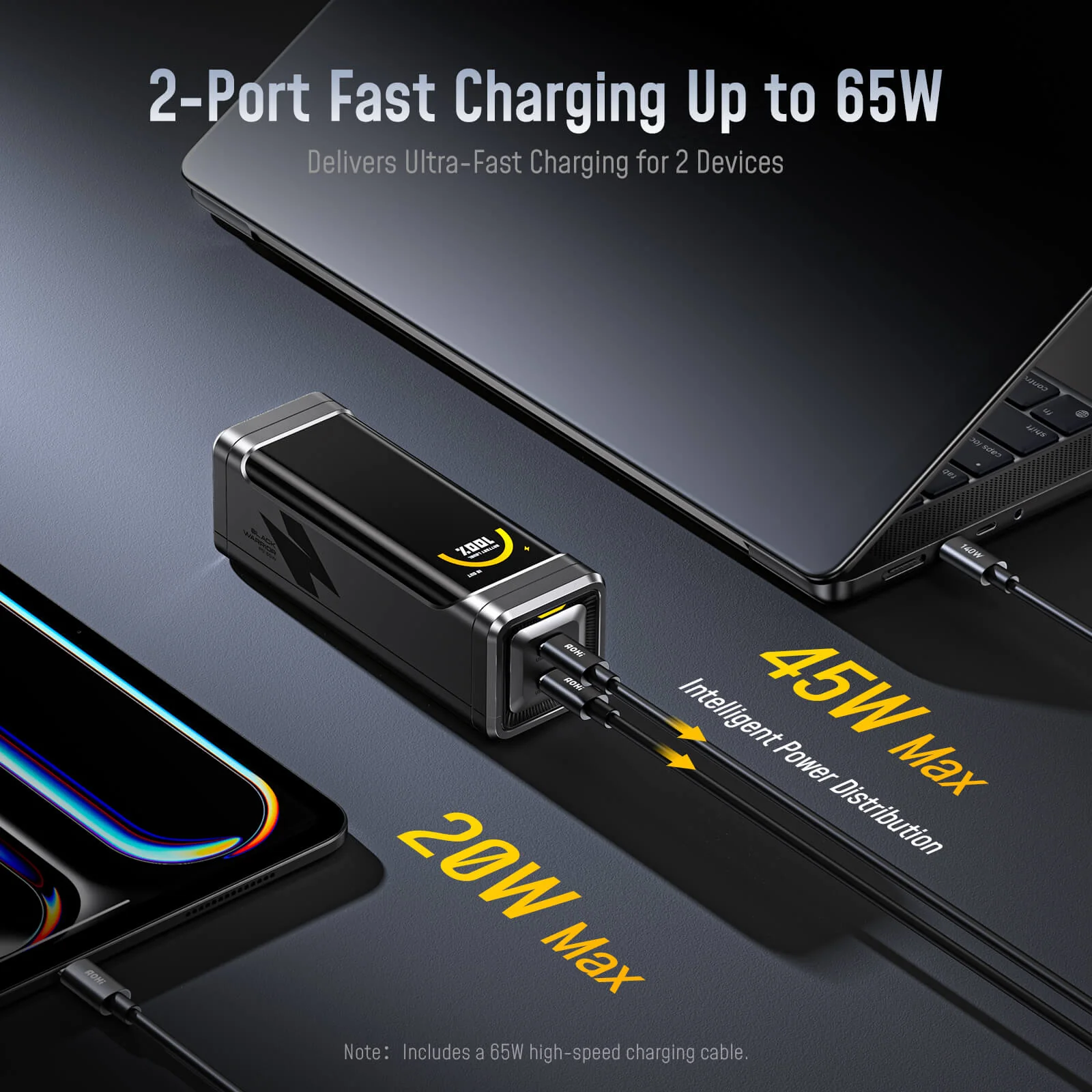 [NEW] AOHI The BLACK WARRIOR 10,000mAh 65W PD3.0 LED Display Power Bank with 240W C-C Cable - Image 3