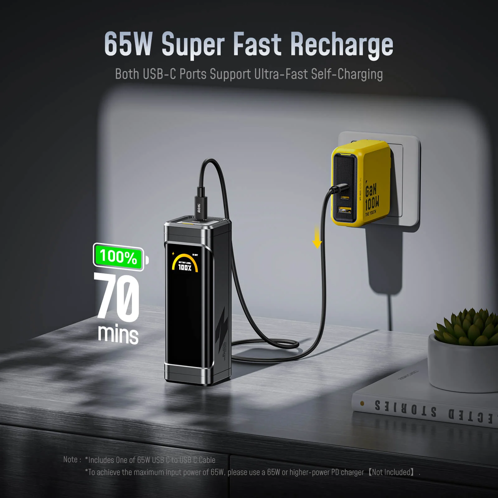 [NEW] AOHI The BLACK WARRIOR 10,000mAh 65W PD3.0 LED Display Power Bank with 240W C-C Cable - Image 6