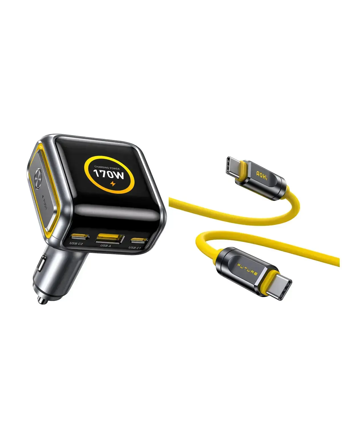 AOHI THE FUTURE AI PD GAN+ 170W 3-Port LED Display Fast Car Charger with Adonis USB4 2.0 USB-C to USB-C Cable - Image 10
