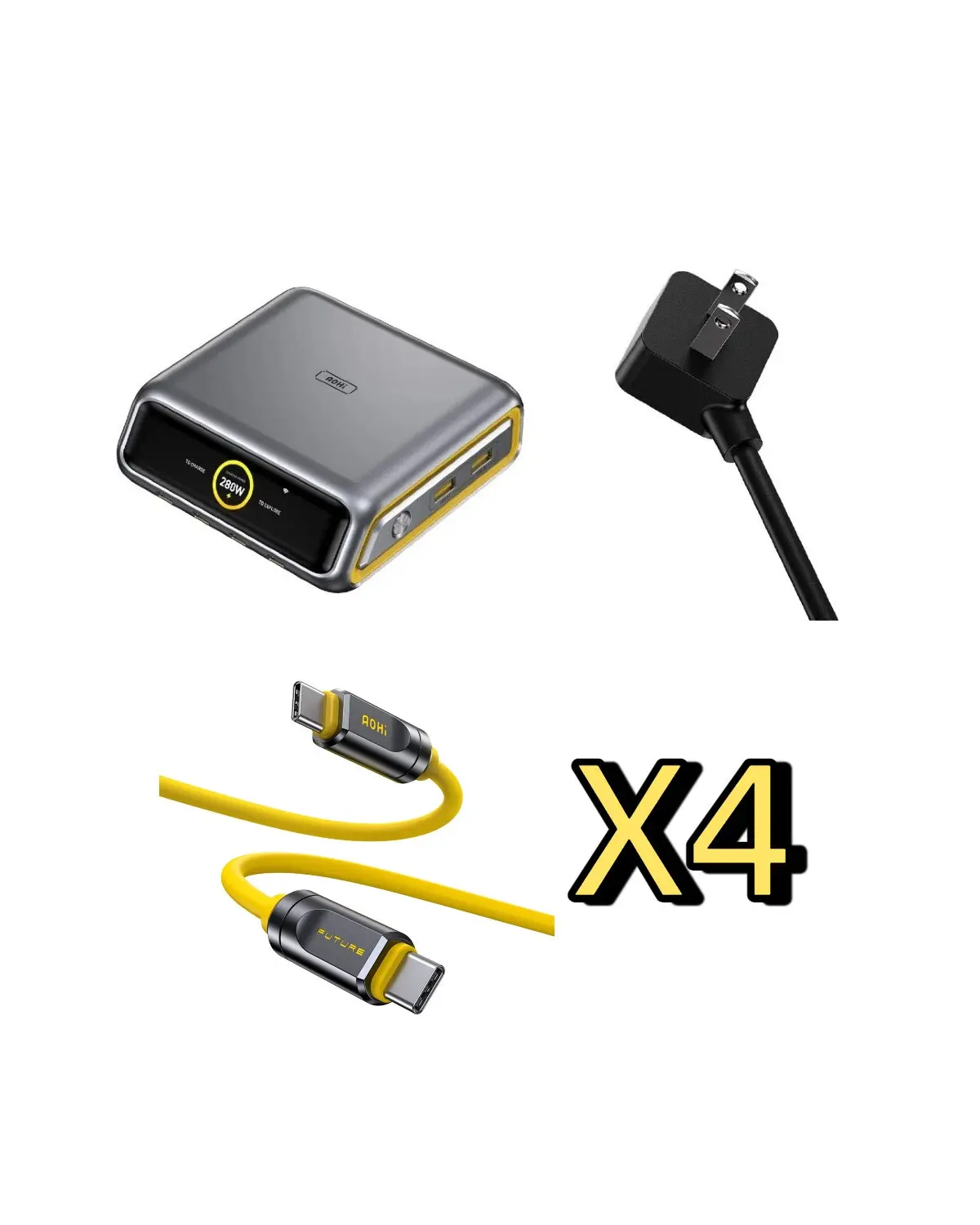 AOHI The Future AI PD3.2 280W 6-Port Desktop Charging Station with 4 Adonis USB4 2.0 USB-C to USB-C 3.3FT Cable