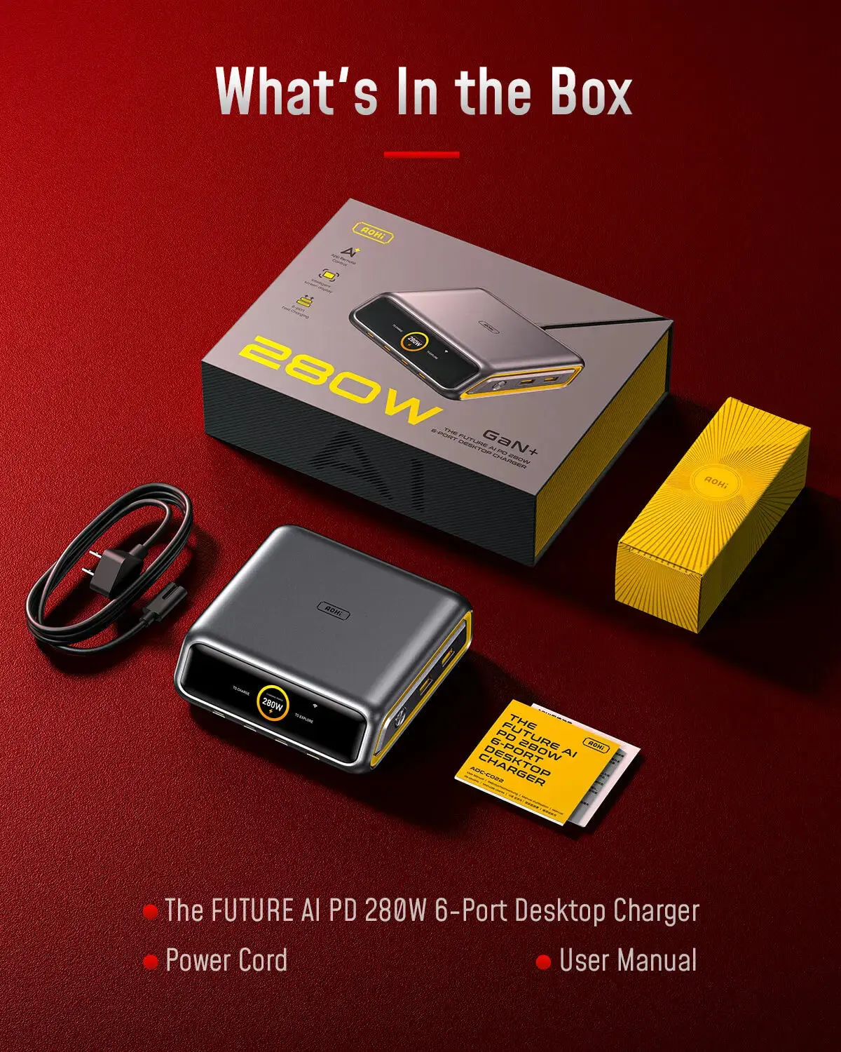 AOHI The Future AI PD3.2 280W 6-Port Desktop Charging Station with Adonis USB4 2.0 USB-C to USB-C Cable - Image 8