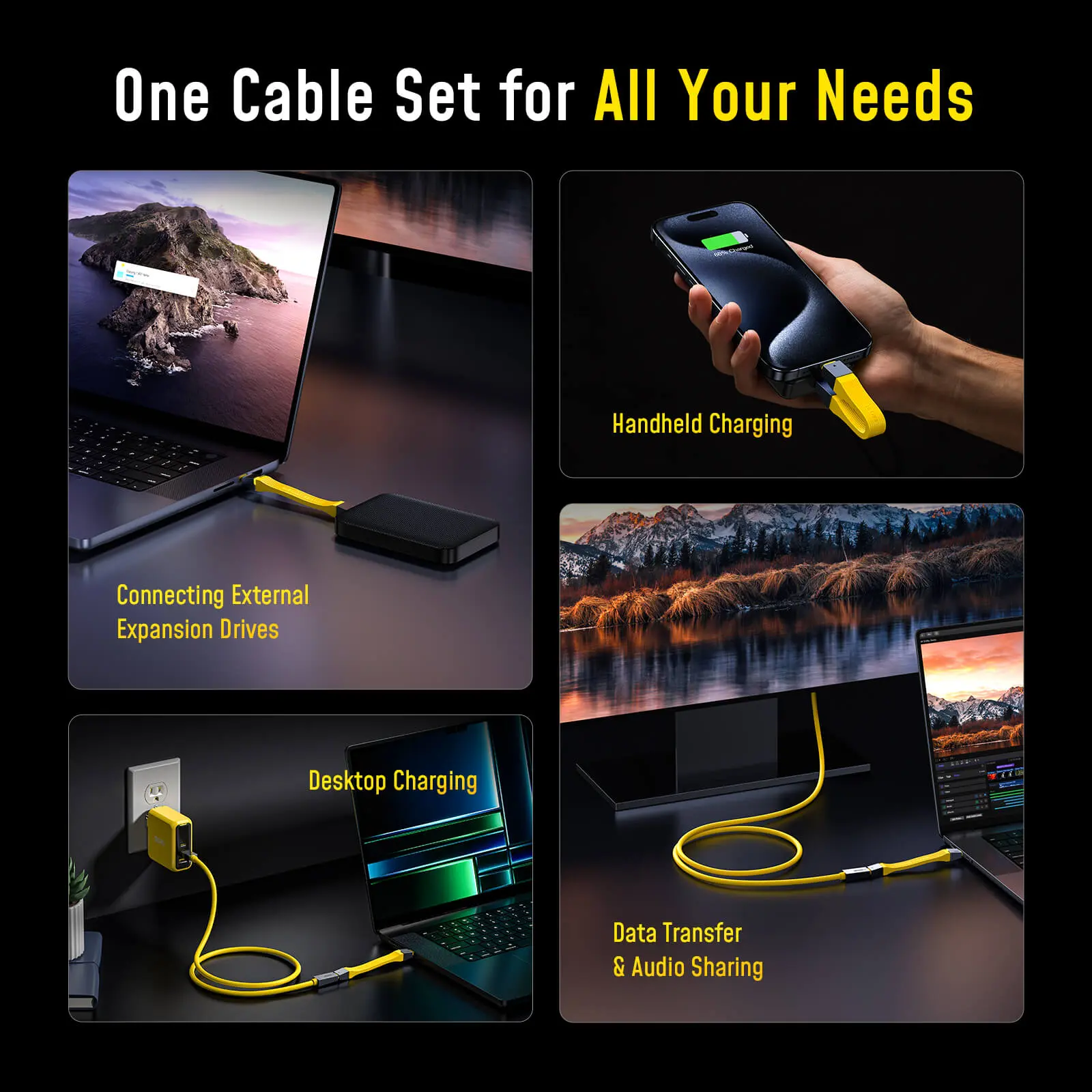 AOHI The Future 4-In-1 Splicable USB4 PD 3.1 Racing Cable Set (40Gbps/ 240W/ 8K) ONLY SOLD IN US - Image 3