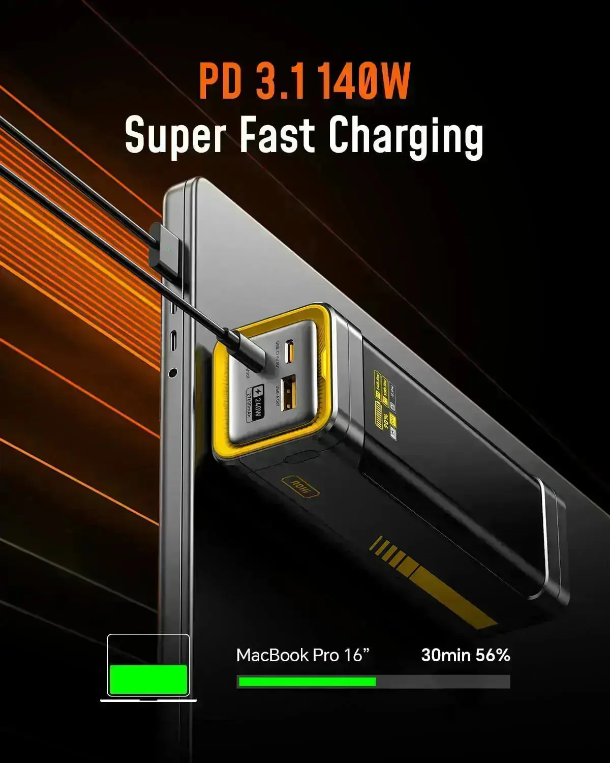 AOHI The Future Starship 240W 27,600mAh LED Display Power Bank with 140W GaN+ PRO Fast Charger - Image 4