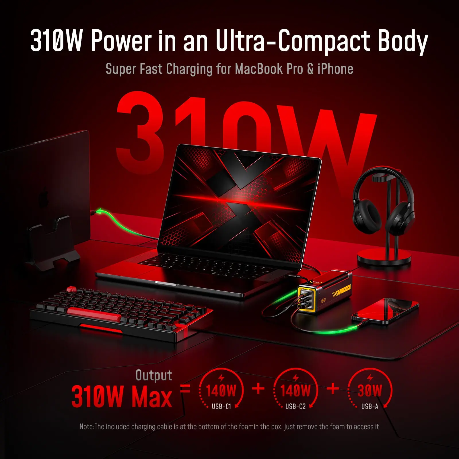 [Discounted Price: $109] AOHI The Future Starship Pro PD3.1 310W 20,000mAh LED Display Power Bank with 240W C-C Cable - Image 3