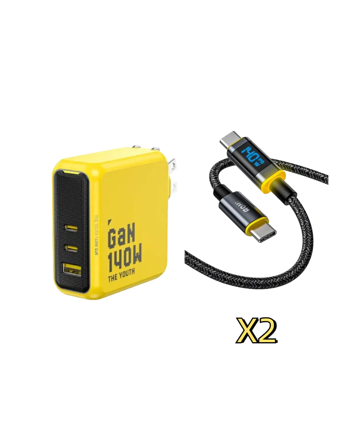 AOHI The Youth 140W PD3.1 GaN 3-Port Fast Charger with 240W USB C to USB C LED Cable 4FT - Image 11