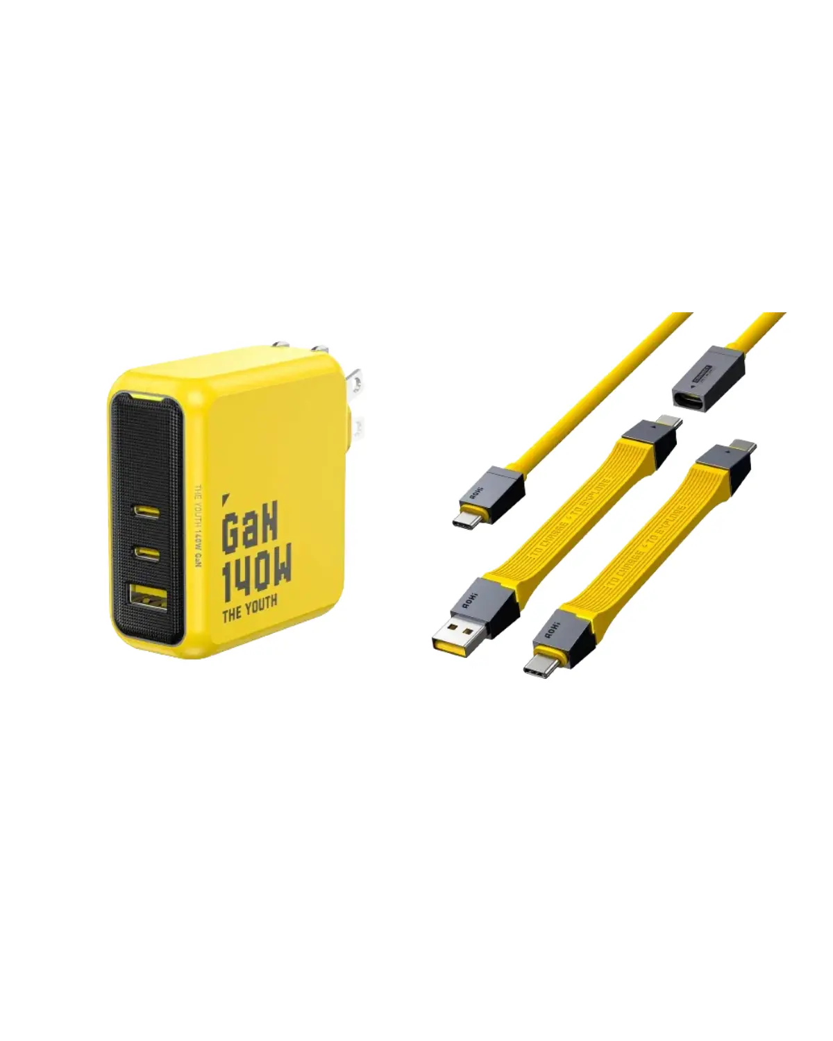 AOHI The Youth 140W PD3.1 GaN 3-Port Fast Charger with USB4 PD 3.2 Racing Cable Set (40Gbps/ 240W/ 8K) ONLY SOLD IN US