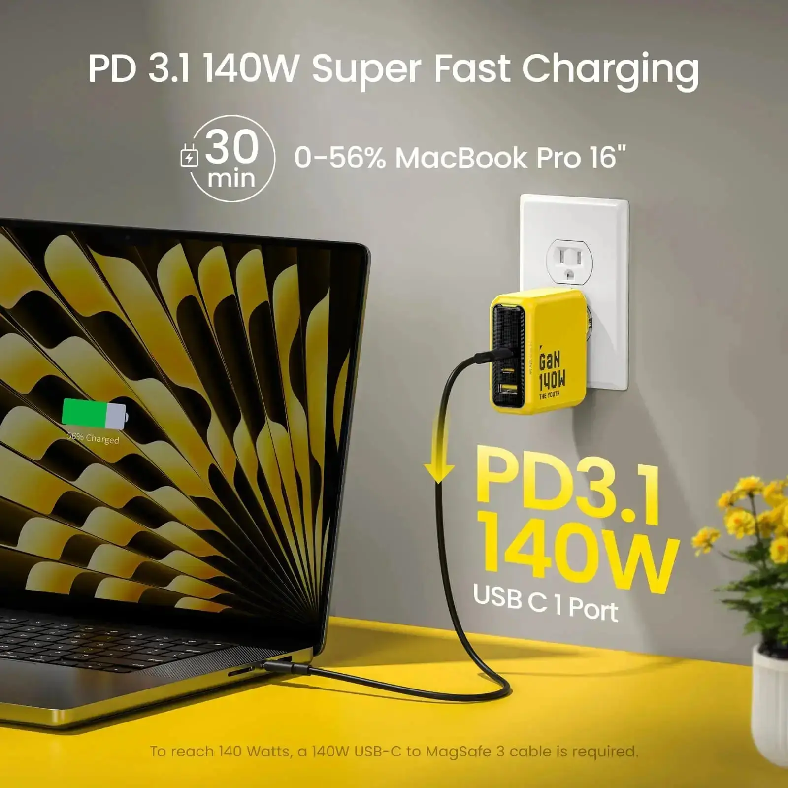 AOHI The Youth 140W PD3.1 GaN 3-Port Fast Charger with USB4 PD 3.2 Racing Cable Set (40Gbps/ 240W/ 8K) ONLY SOLD IN US - Image 2