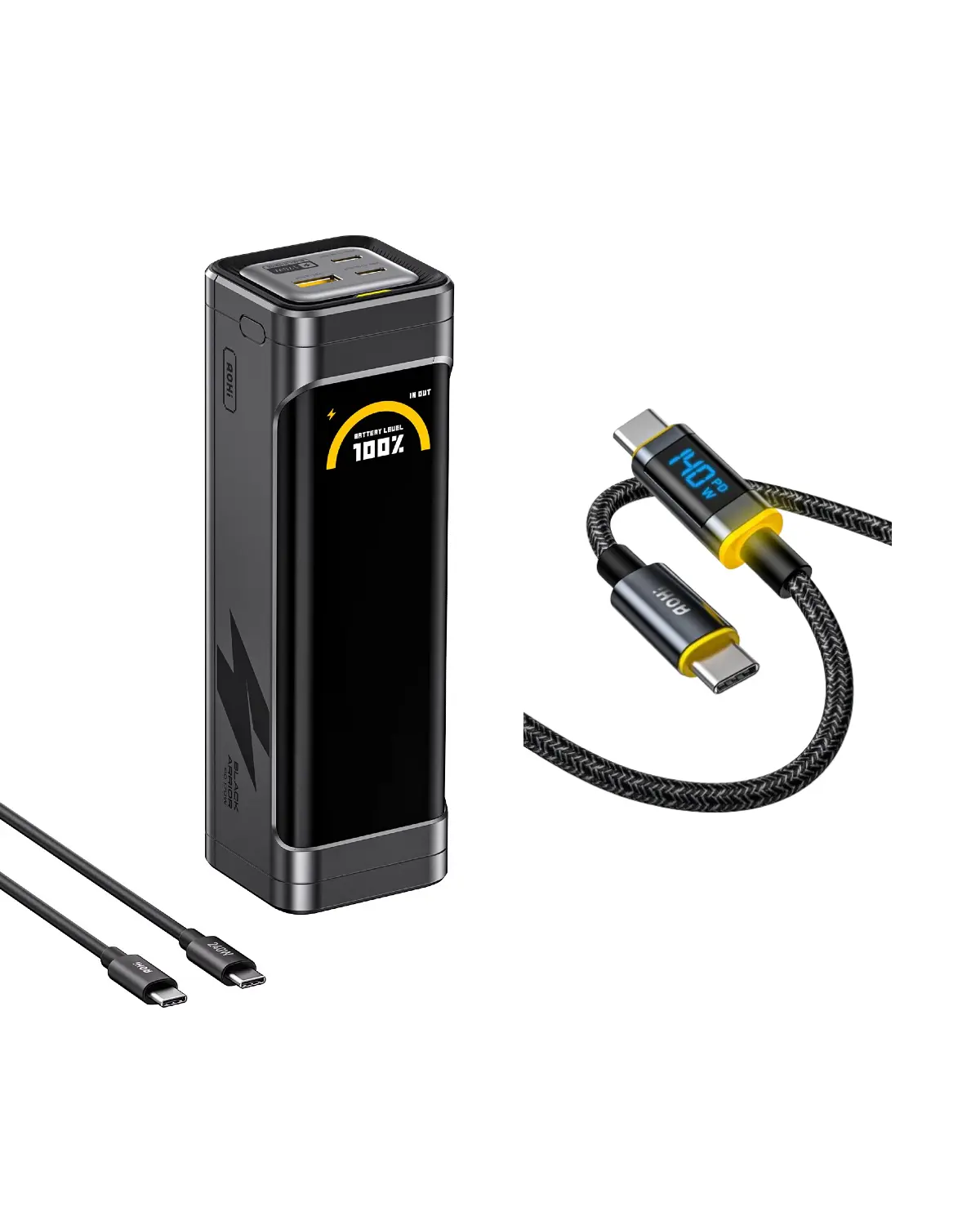 AOHI The BLACK WARRIOR 25,200mAh 170W PD3.0 LED Display Power Bank with 240W C-C Cable - Image 11