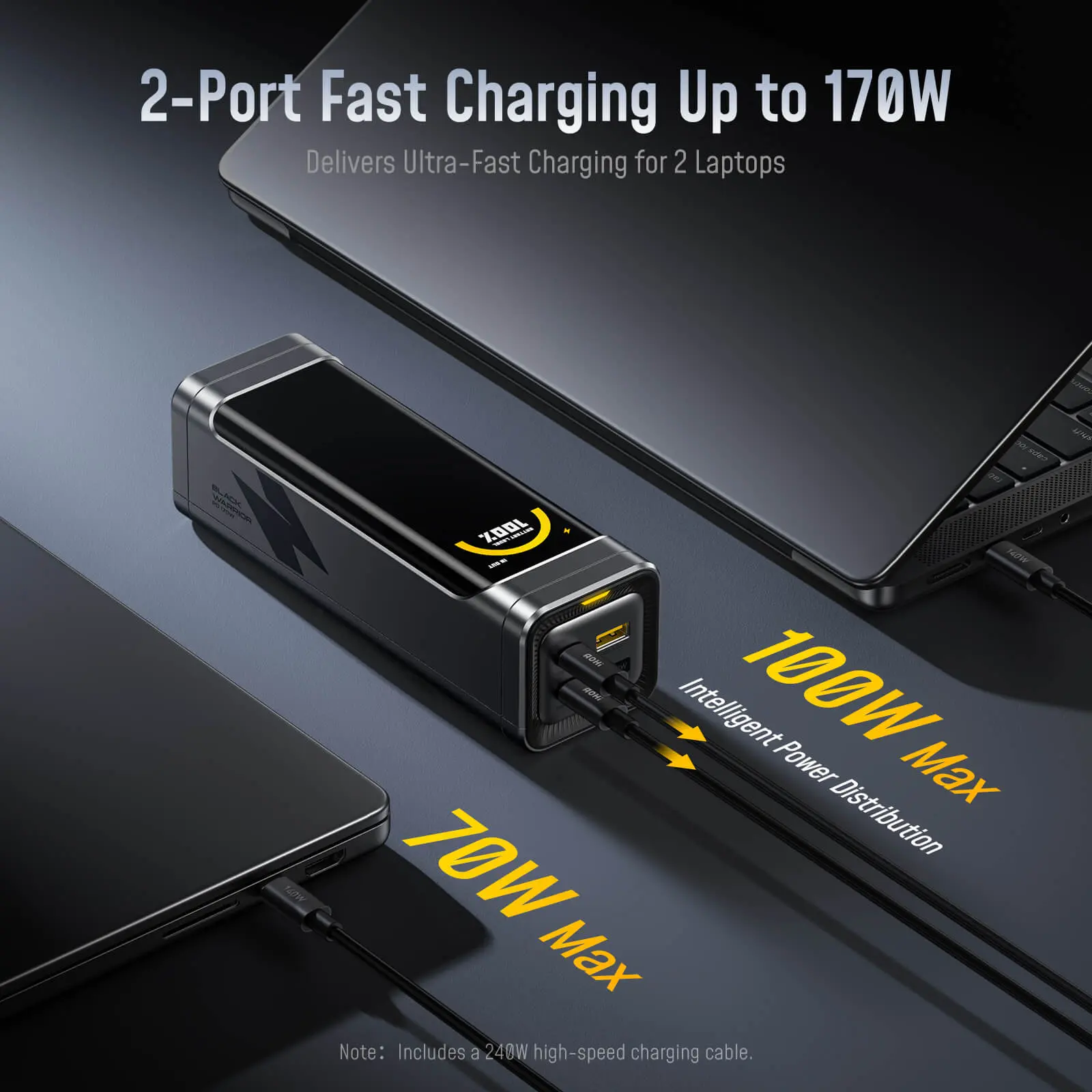 AOHI The BLACK WARRIOR 25,200mAh 170W PD3.0 LED Display Power Bank with 240W C-C Cable - Image 3