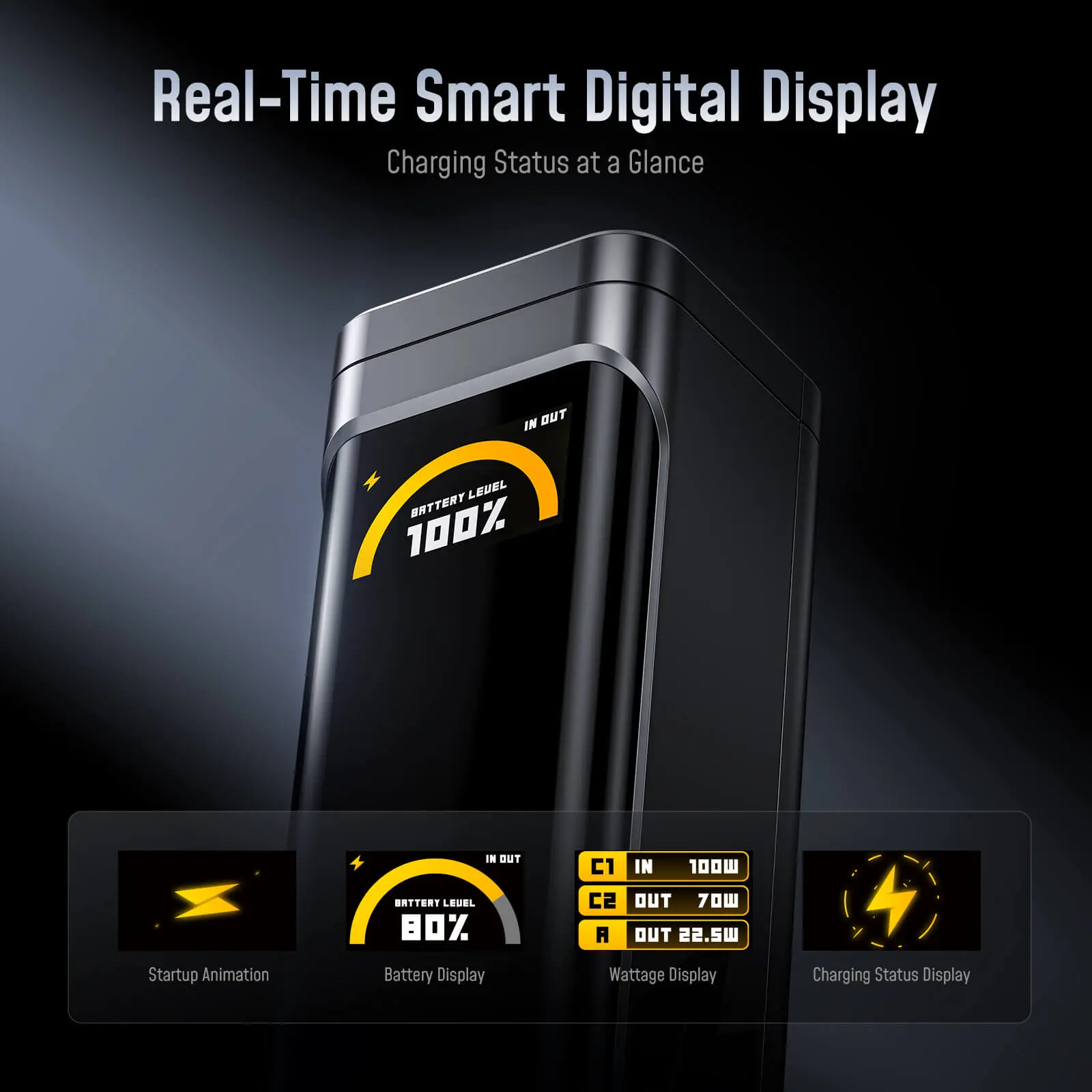 AOHI The BLACK WARRIOR 25,200mAh 170W PD3.0 LED Display Power Bank with 240W C-C Cable - Image 7