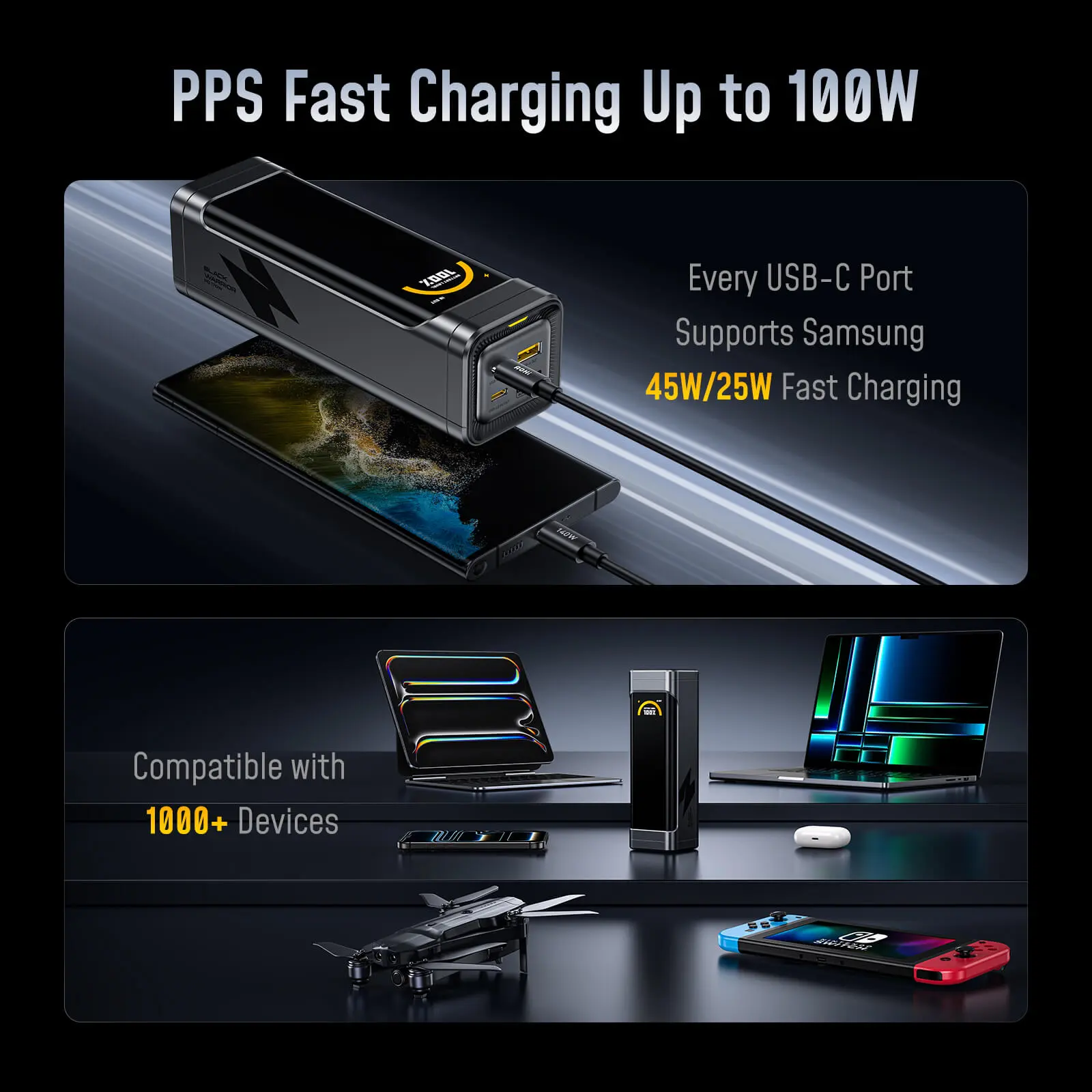 AOHI The BLACK WARRIOR 25,200mAh 170W PD3.0 LED Display Power Bank with 240W C-C Cable - Image 8