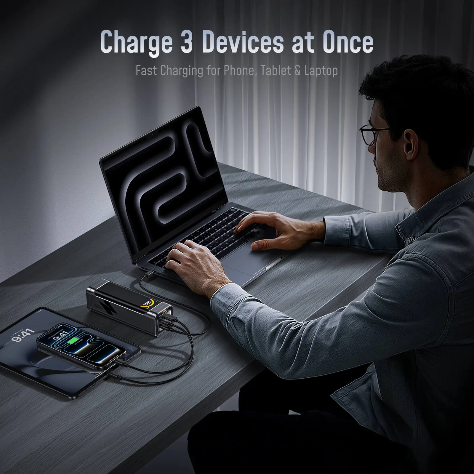AOHI The BLACK WARRIOR 25,200mAh 170W PD3.0 LED Display Power Bank with 240W C-C Cable - Image 9